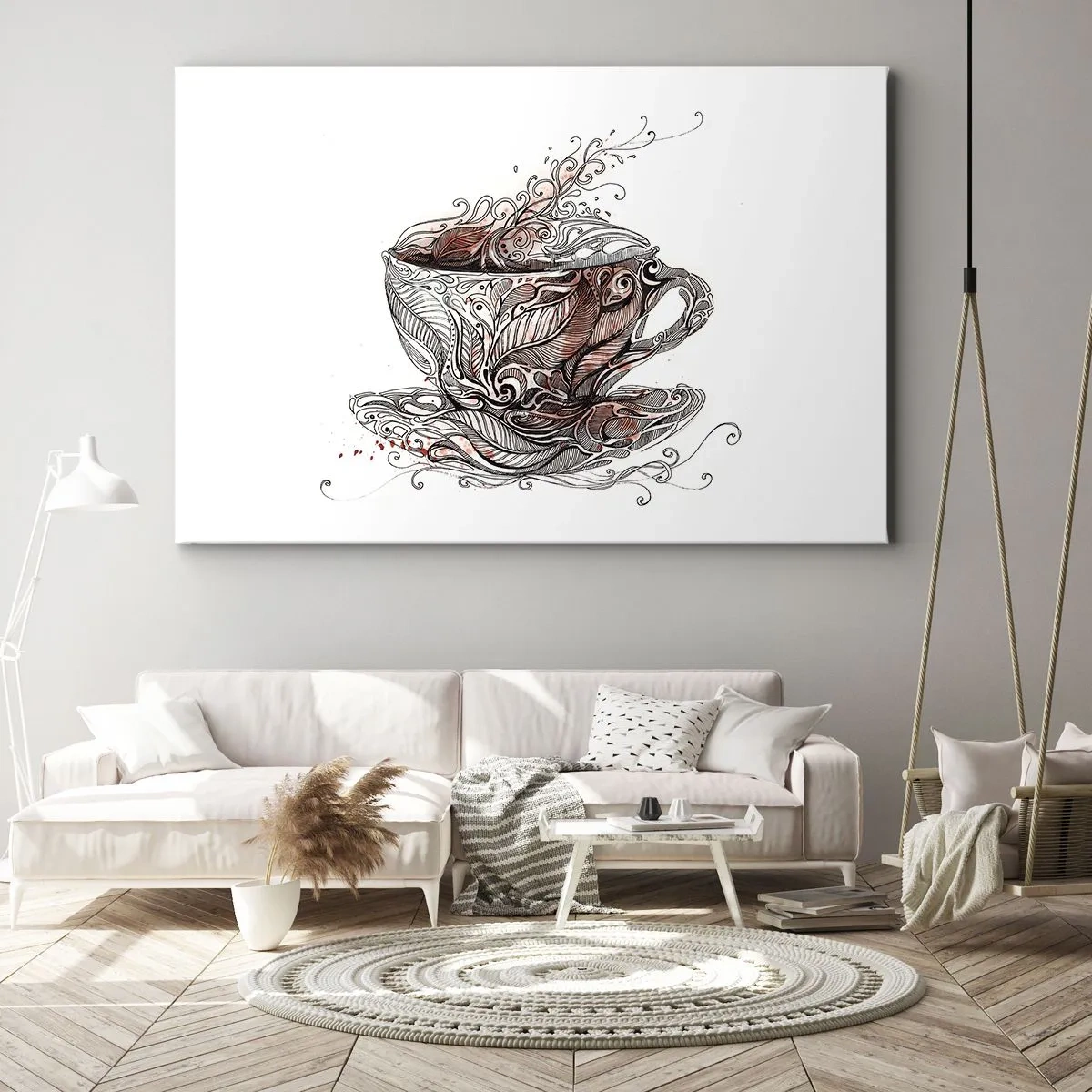 Bild auf Leinwand - Leinwandbild - Dekorative Kaffeetasse mit kunstvollem Muster - 100x70cm - Tee für alles - Moderne Wanddekoration für Wohnzimmer und Schlafzimmer ARTTOR