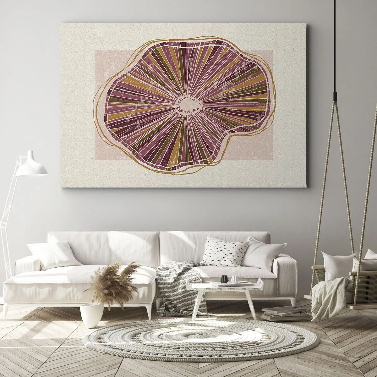 Bild auf Leinwand - Leinwandbild - Abstraktes Baumscheibenmuster in Rosatönen - 70x50cm - Strahlende Abstraktion - Moderne Wanddekoration für Wohnzimmer und Schlafzimmer ARTTOR