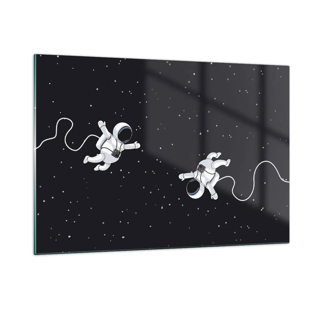Glasbild - Bild auf glas - Zwei Astronauten schweben im Weltraum - 120x80cm - Kosmischer Tanz - Moderne Wanddekoration für Wohnzimmer und Schlafzimmer ARTTOR