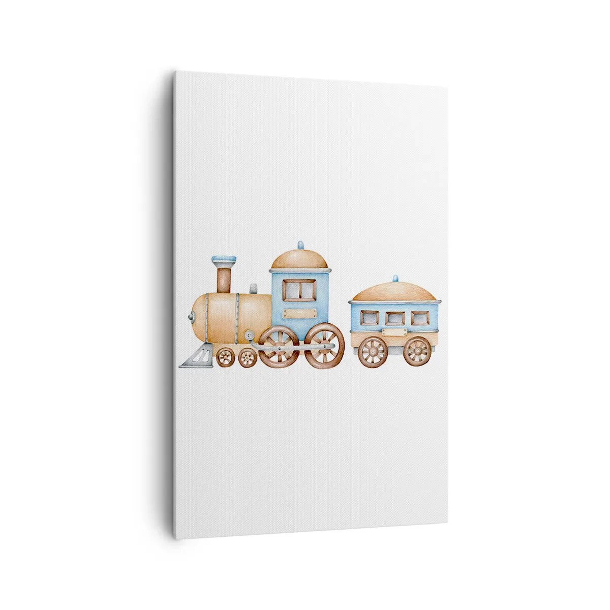 Bild auf Leinwand - Leinwandbild - Zeichnung eines Zuges in Pastelltönen auf weißem Hintergrund - 80x120cm - Am Bahnhof steht ... - Moderne Wanddekoration für Wohnzimmer und Schlafzimmer ARTTOR