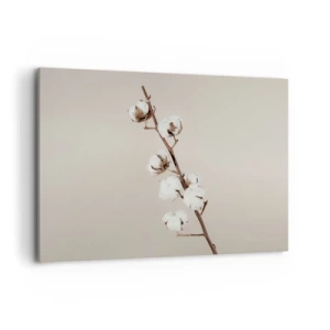 Bild auf Leinwand - Leinwandbild - Ein Zweig Baumwolle auf beigem Hintergrund - 100x70cm - An der Quelle der Weichheit - Moderne Wanddekoration für Wohnzimmer und Schlafzimmer ARTTOR
