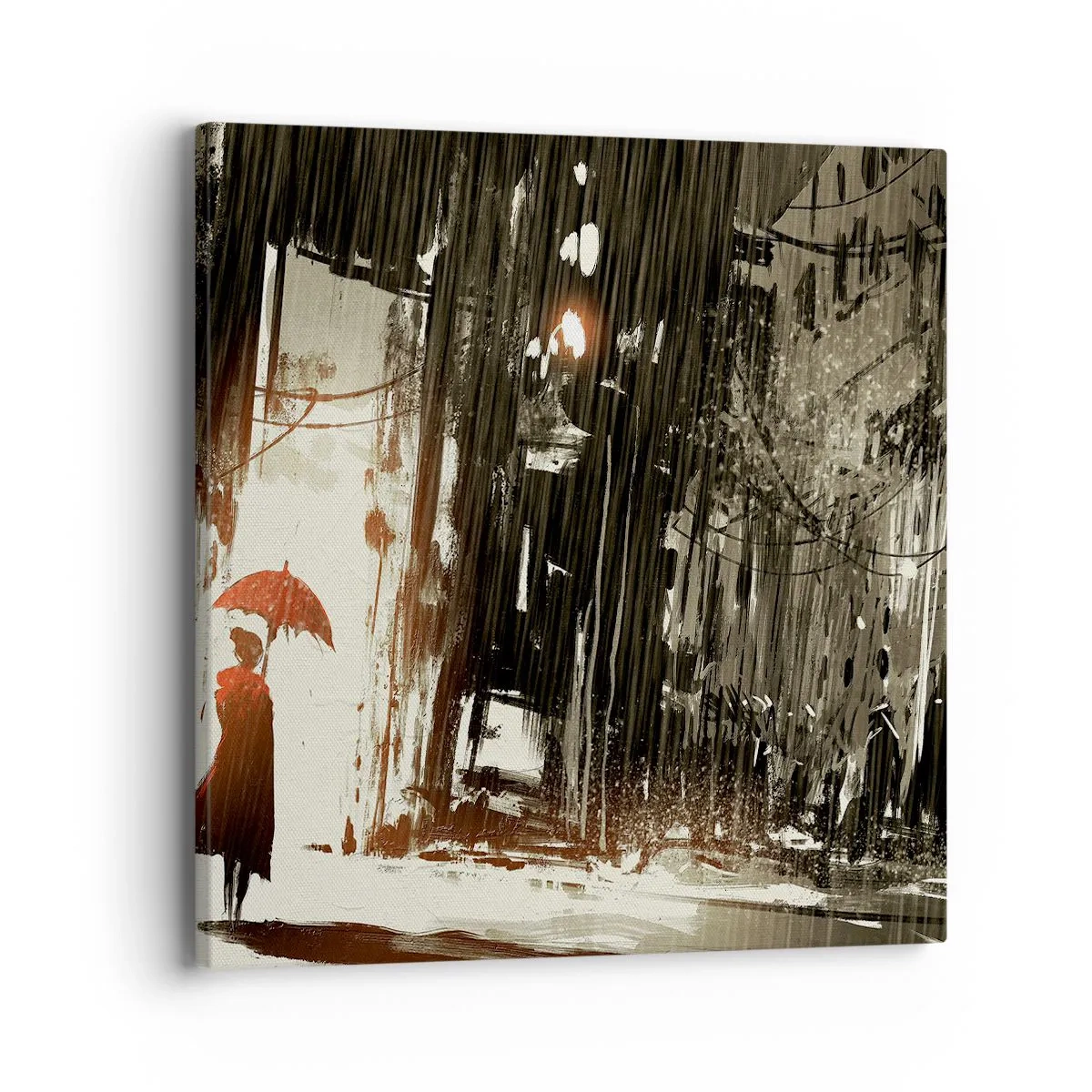 Bild auf Leinwand - Leinwandbild - Die Poesie des roten Regenschirms - 40x40 cm