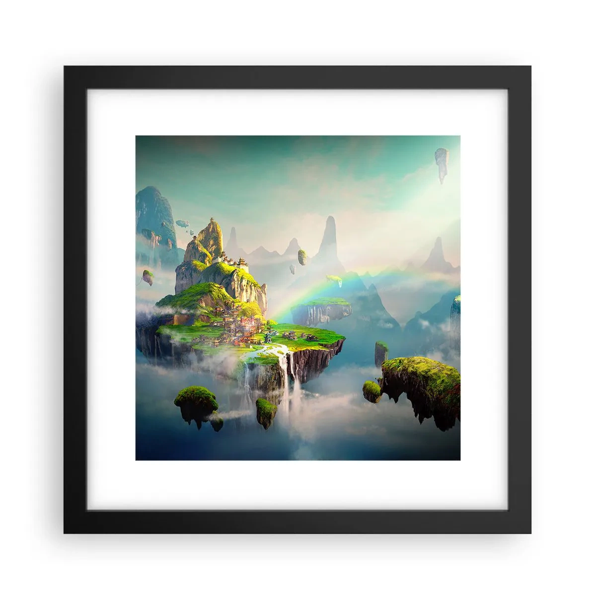 Poster in einem schwarzem Rahmen - Mitten am Himmel - glückliche Inseln - 30x30 cm