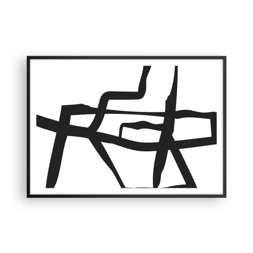 Poster in einem schwarzem Rahmen - Minimalistisches Schwarz-Weiß-Muster mit geometrischen Linien - 100x70cm - Schwarz-Weiß-Design - Moderne Wanddekoration für Wohnzimmer und Schlafzimmer ARTTOR