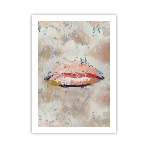 Poster - Abstrakte Lippen in einer Pastellfarbpalette - 50x70cm - Es weckt die Sinne - Moderne Wanddekoration für Wohnzimmer und Schlafzimmer ARTTOR