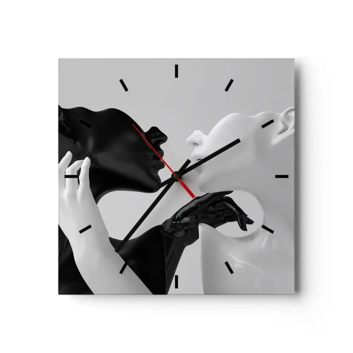 Wanduhr - Glasuhr - Schwarz-weiße Silhouetten in dynamischer Nahaufnahme - 30x30cm - Anziehung - Begierde - Moderne Wanddekoration für Wohnzimmer und Schlafzimmer ARTTOR