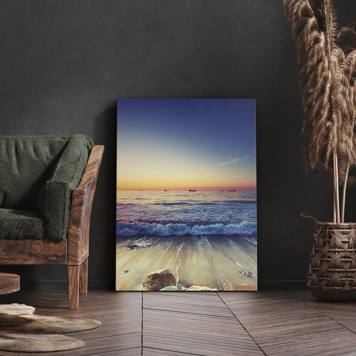 Bild auf Leinwand - Leinwandbild - Sonnenuntergang über einem ruhigen Meer mit Wellen - 80x120cm - Was ist mit dem Horizont? - Moderne Wanddekoration für Wohnzimmer und Schlafzimmer ARTTOR