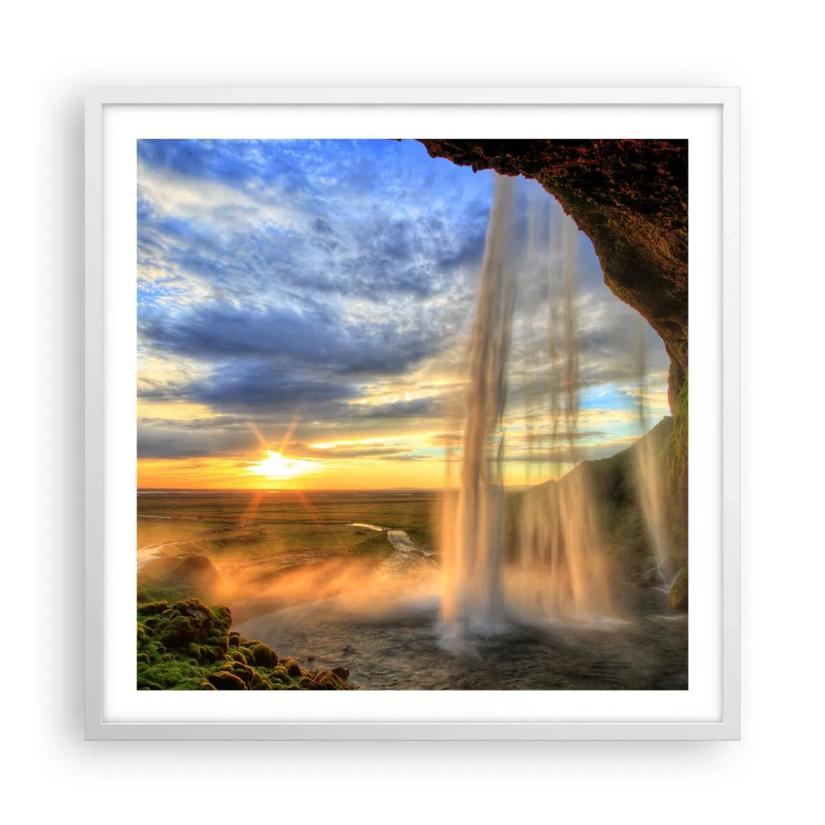 Poster in einem weißen Rahmen - Die Welt hinter einem Schleier aus Tropfen - 60x60 cm