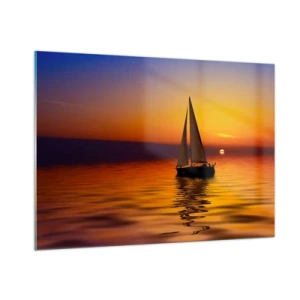 Glasbild - Bild auf glas - Ein Segelboot auf dem Wasser bei Sonnenuntergang - 100x70cm - Wie ruhig es hier in der Abenddämmerung ist... - Moderne Wanddekoration für Wohnzimmer und Schlafzimmer ARTTOR