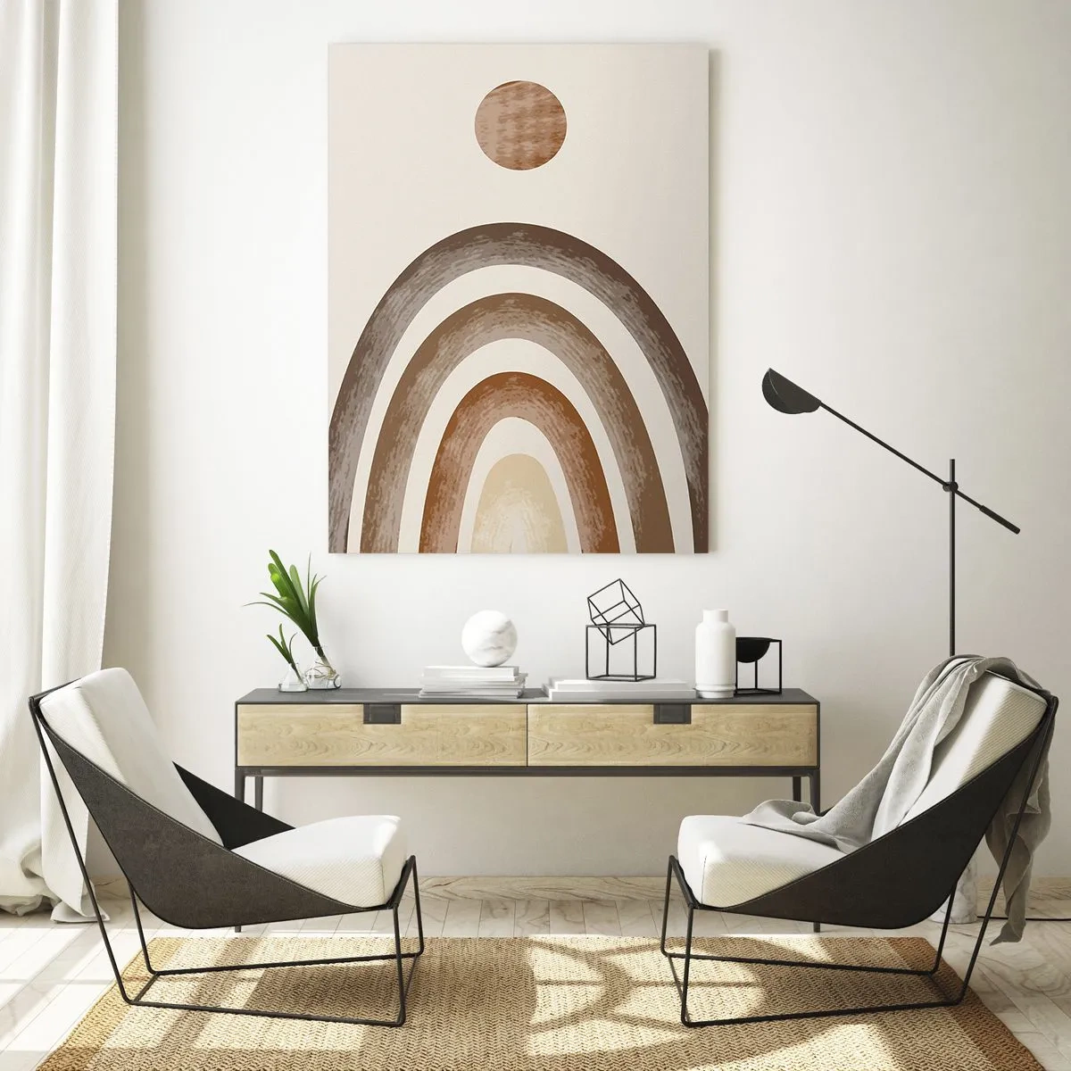 Glasbild - Bild auf glas - Geometrisches Planetenmotiv in Brauntönen - 80x120cm - In einer weit entfernten Galaxie - Moderne Wanddekoration für Wohnzimmer und Schlafzimmer ARTTOR