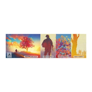 Fototapeten Muster Premium Canvas - Pilger am Ziel - Landschaft, Baum, Wanderer - 100x30 cm