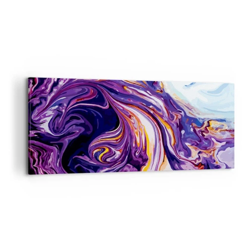 Bild auf Leinwand - Leinwandbild - Ein dynamisches abstraktes Muster in Lila- und Gelbtönen. - 120x50cm - Die Falte ist lila geworden - Moderne Wanddekoration für Wohnzimmer und Schlafzimmer ARTTOR