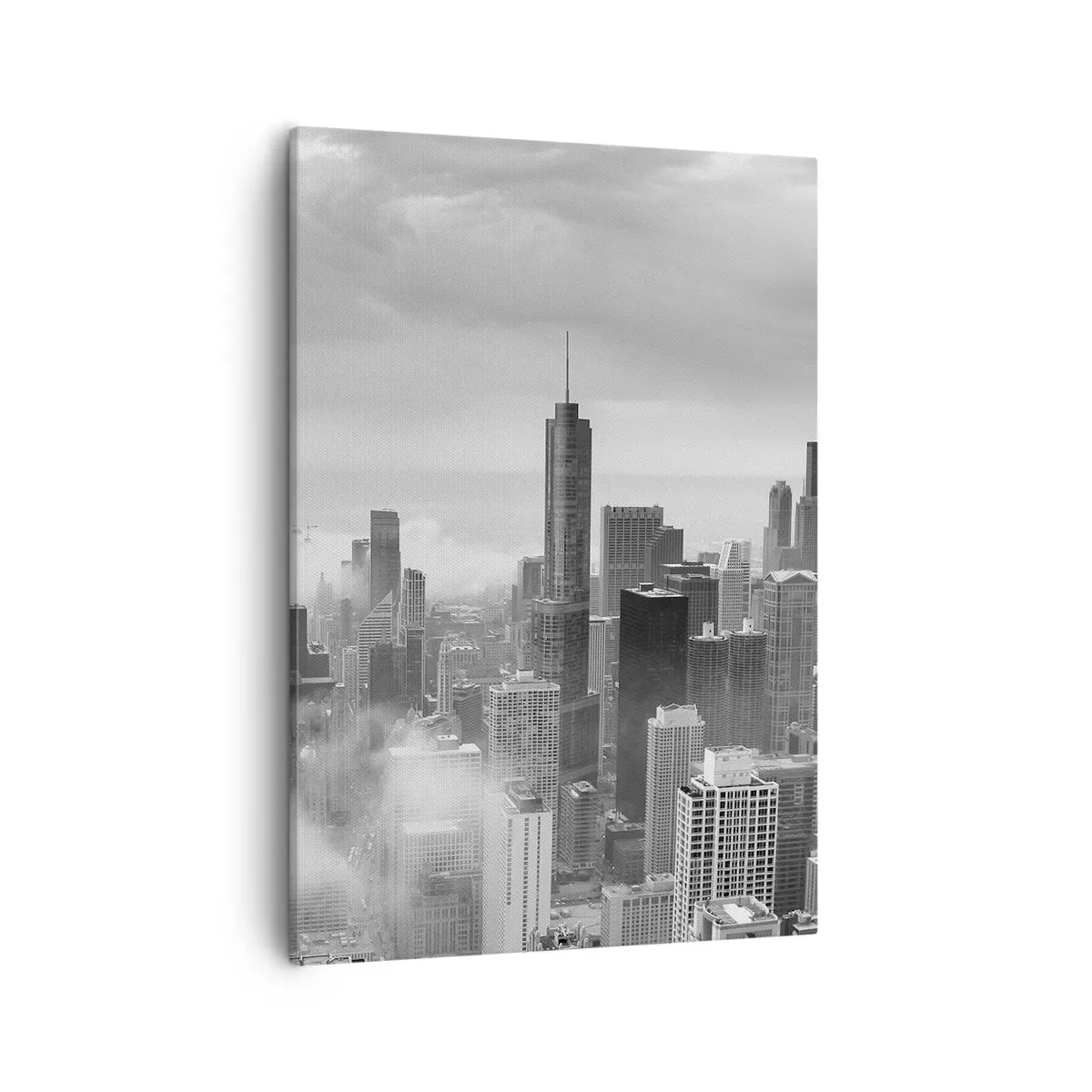 Bild auf Leinwand - Leinwandbild - Stadtpanorama mit Wolkenkratzern in den Wolken in Schwarzweiß - 50x70cm - Amerikanische Landschaft - Moderne Wanddekoration für Wohnzimmer und Schlafzimmer ARTTOR