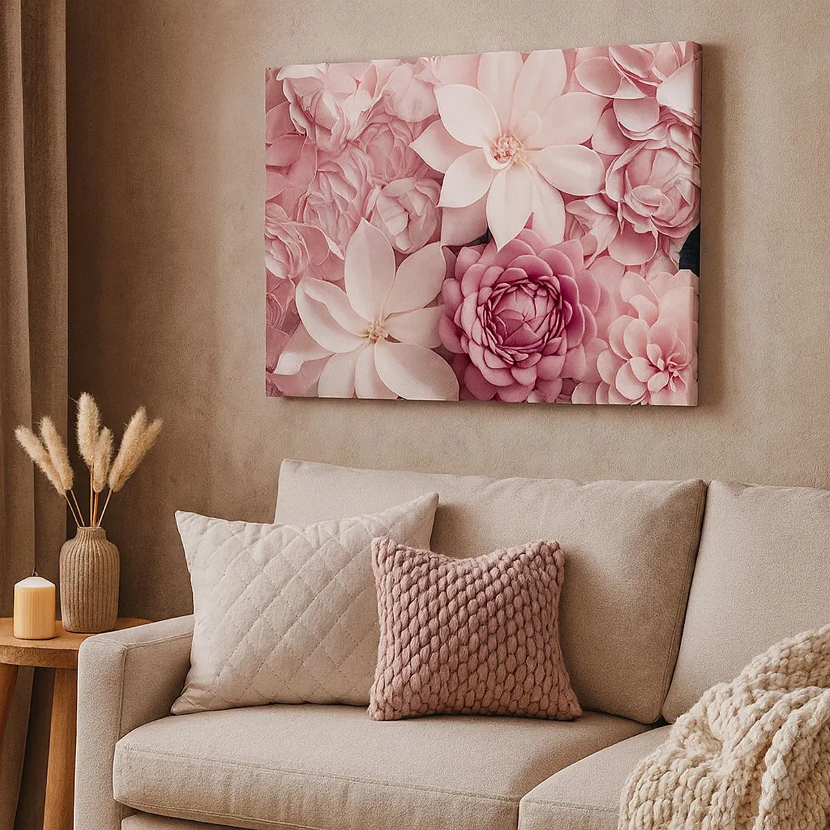 Bild auf Leinwand - Leinwandbild - Blumen in Rosa- und Weißtönen in künstlerischer Umsetzung - 70x50cm - In rosa Blütenblättern - Moderne Wanddekoration für Wohnzimmer und Schlafzimmer ARTTOR