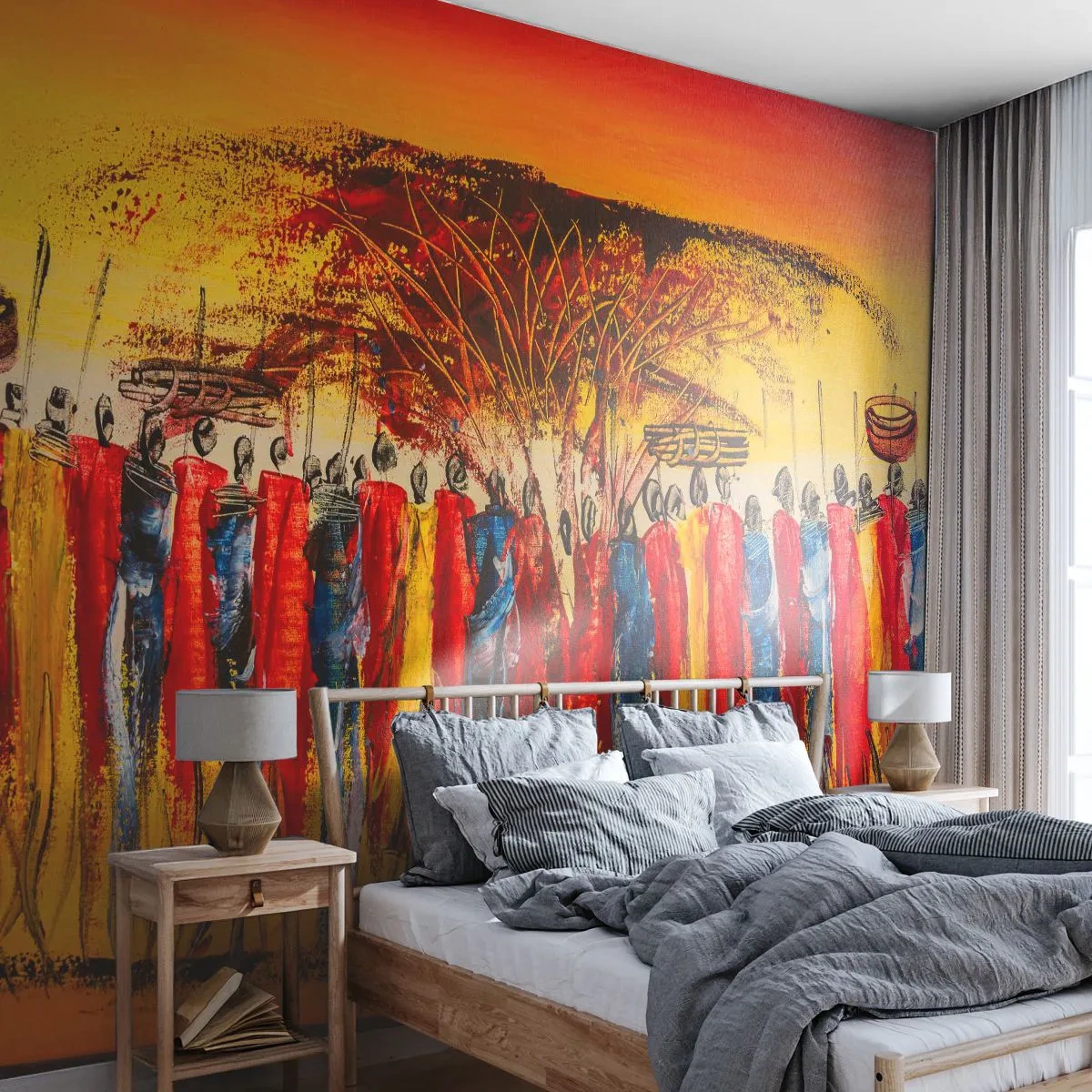 Fototapete Premium Canvas - Dort, dort, dort gehen sie - Stück, Menschen, Afrika - 350x256 cm