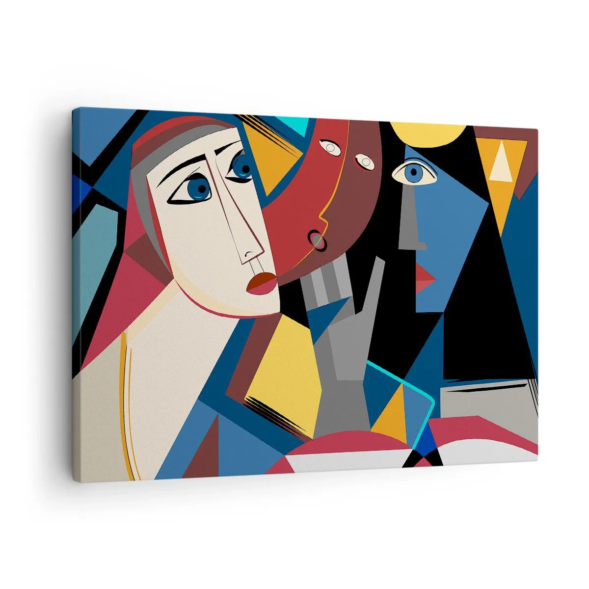 Bild auf Leinwand - Leinwandbild - Kubistische Gesichter in intensiven Farben - 70x50cm - Gespräch zwischen Kubisten - Moderne Wanddekoration für Wohnzimmer und Schlafzimmer ARTTOR