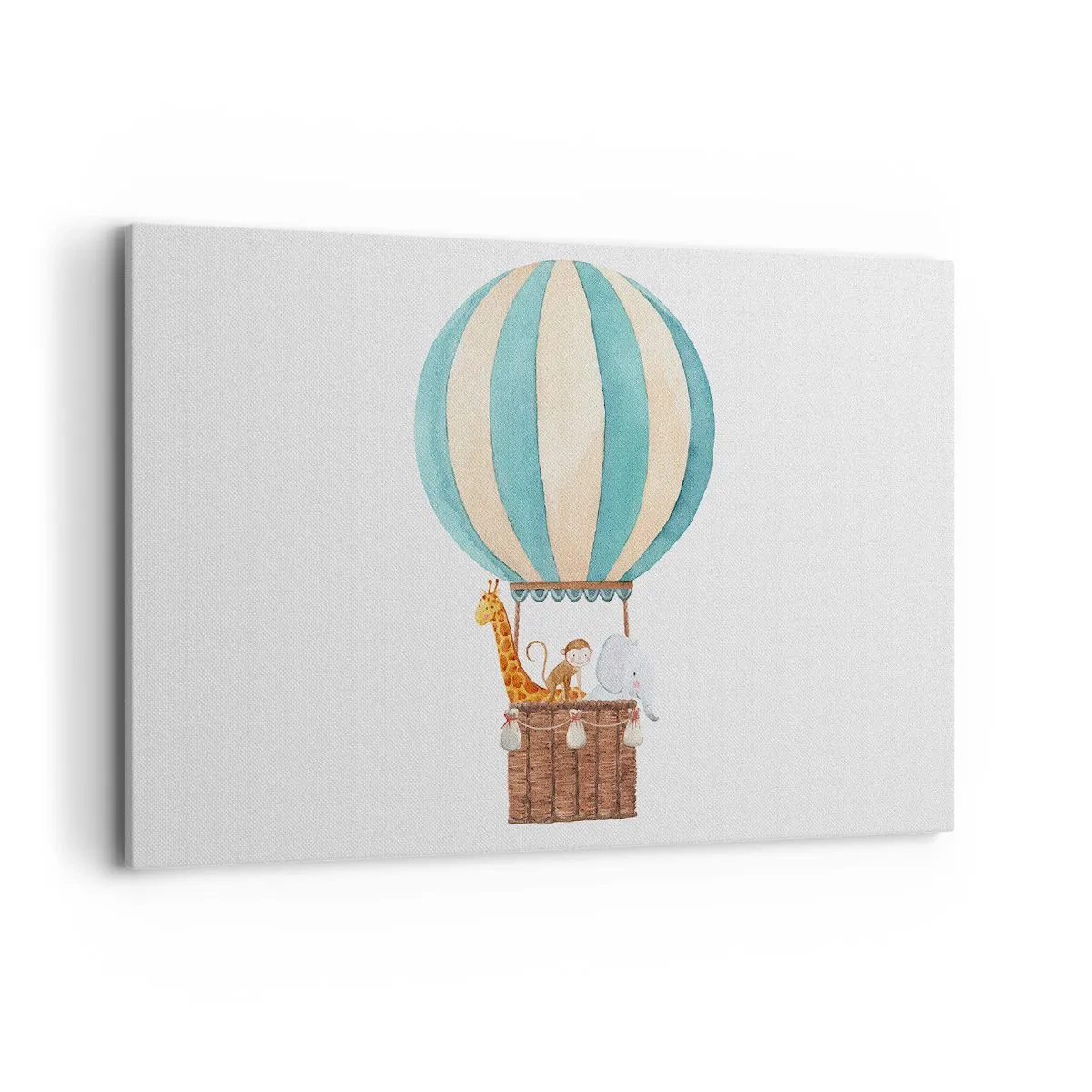 Bild auf Leinwand - Leinwandbild - Ein Ballon mit süßen Tieren in Pastellfarben - 120x80cm - Fantastische Reise - Moderne Wanddekoration für Wohnzimmer und Schlafzimmer ARTTOR