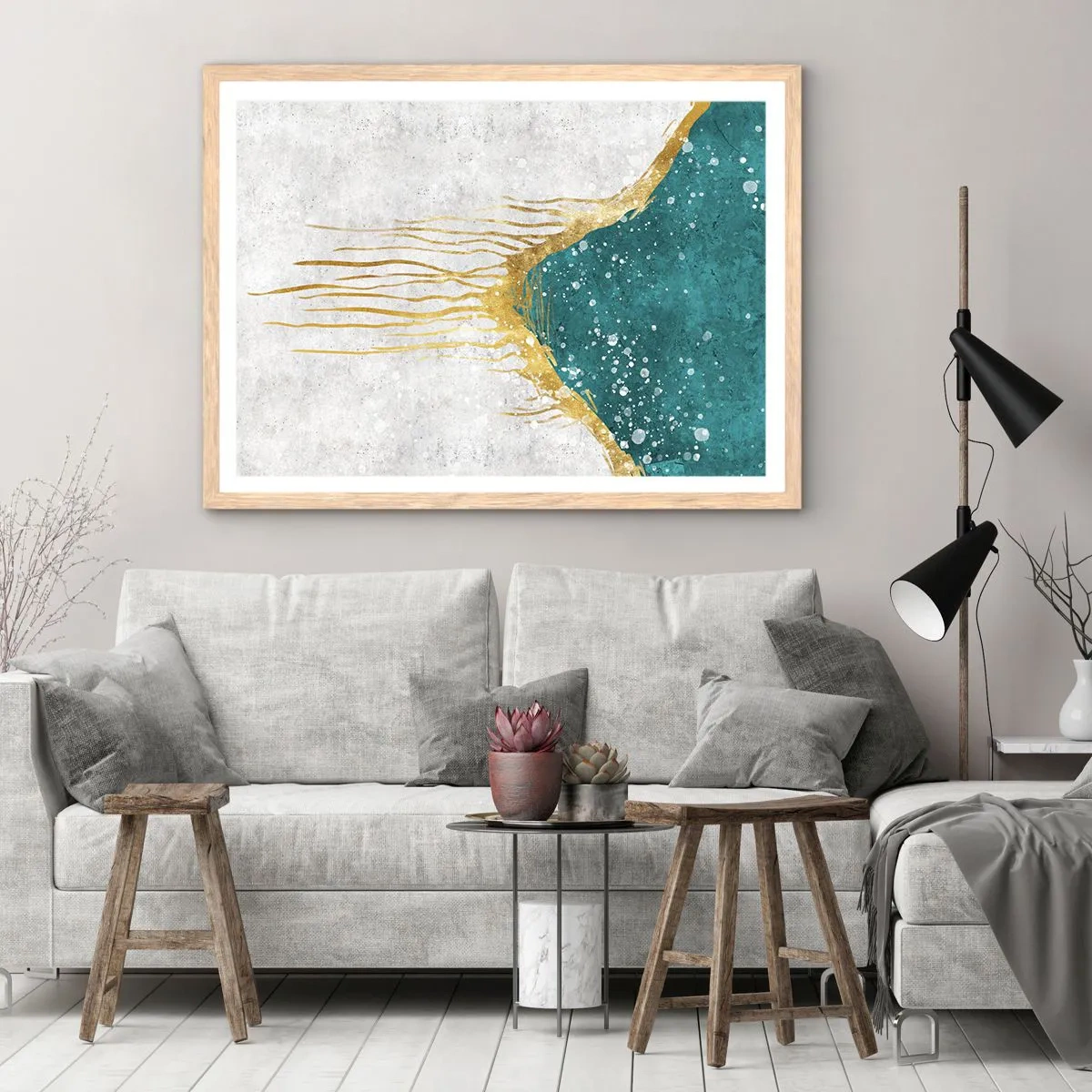 Poster in einem Rahmen aus heller Eiche - Goldene Flut - 70x50 cm
