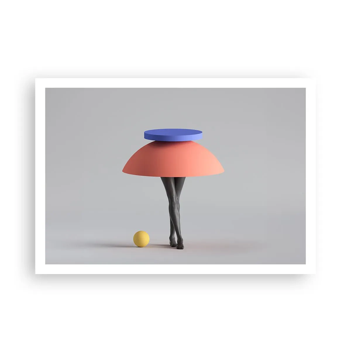 Poster - Abstrakte geometrische Komposition mit Beinen und einem Ball - 100x70cm - Surrealistische Komposition - Moderne Wanddekoration für Wohnzimmer und Schlafzimmer ARTTOR