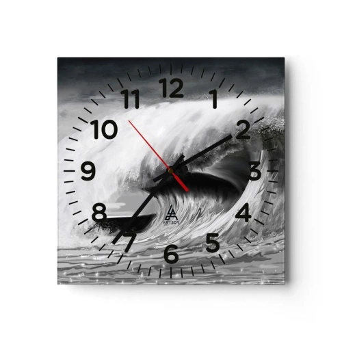 Wanduhr - Glasuhr - Wut des Ozeans - 30x30 cm