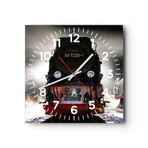 Wanduhr - Glasuhr - Er steht und keucht, seufzt und pustet - 40x40 cm