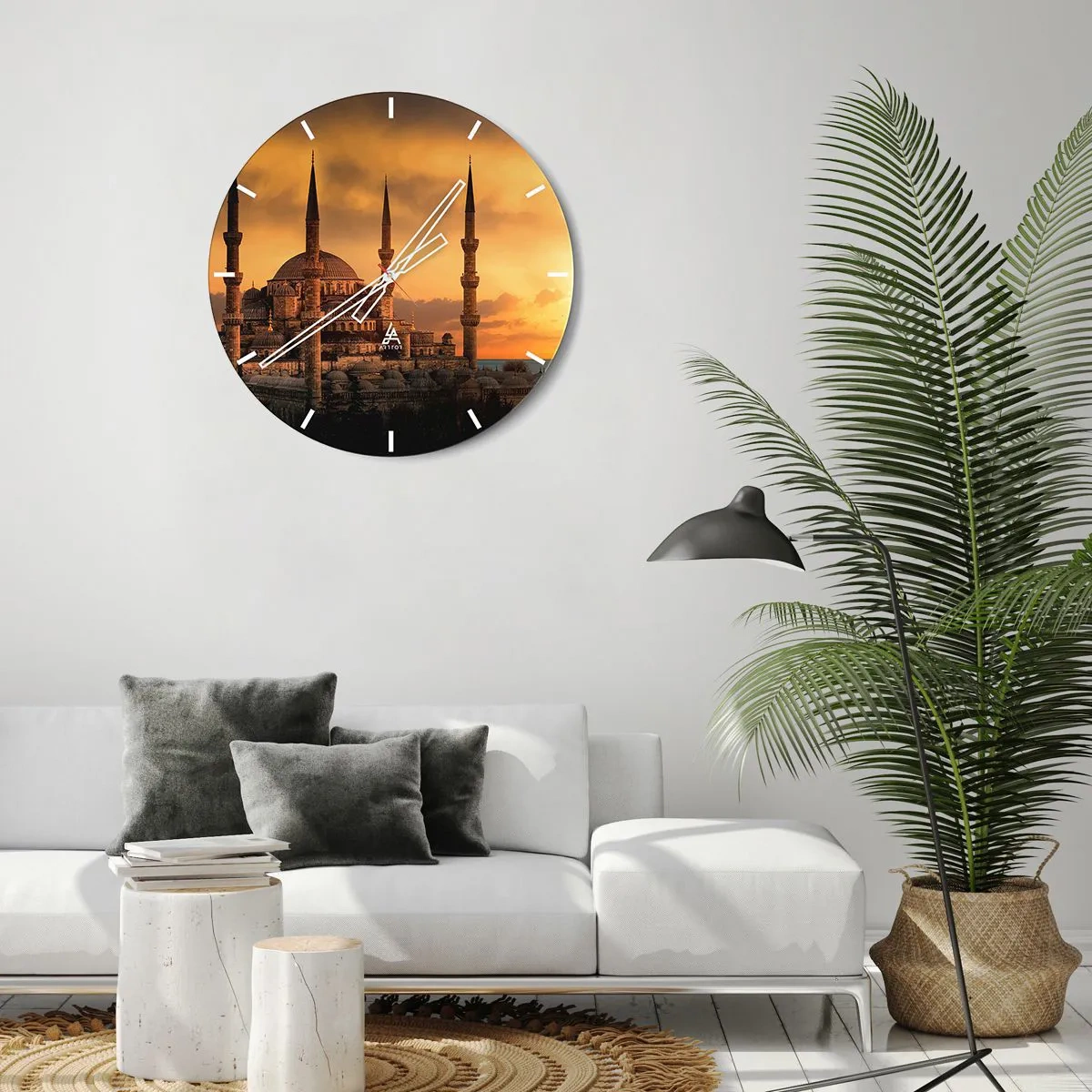 Wanduhr - Glasuhr - Die Moschee im Schein der untergehenden Sonne - 30x30cm - Gott ist großartig - Moderne Wanddekoration für Wohnzimmer, Küche und Schlafzimmer ARTTOR