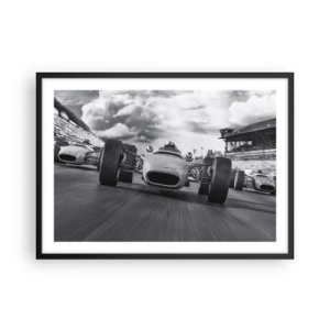 Poster in einem schwarzem Rahmen - Oldtimerrennen in Bewegung - 70x50cm - Power ist da! - Moderne Wanddekoration für Wohnzimmer und Schlafzimmer ARTTOR