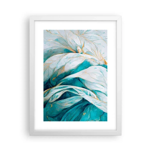 Poster in einem weißen Rahmen - Blaue Abstraktion mit goldenem Motiv - 30x40 cm