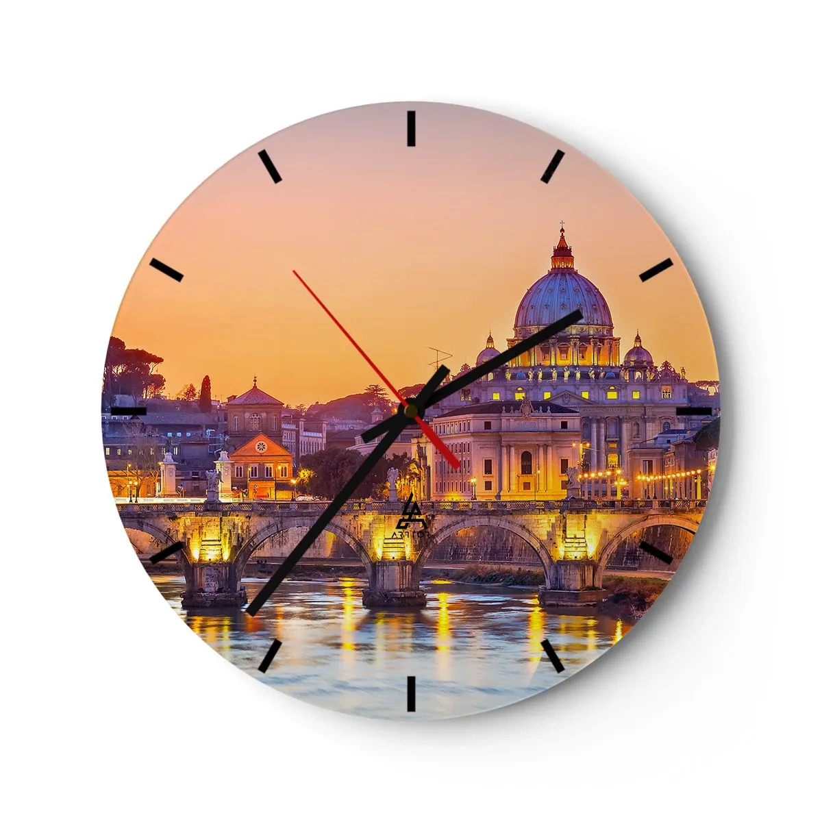 Wanduhr - Glasuhr - Sonnenuntergang über der ewigen Stadt - 40x40 cm