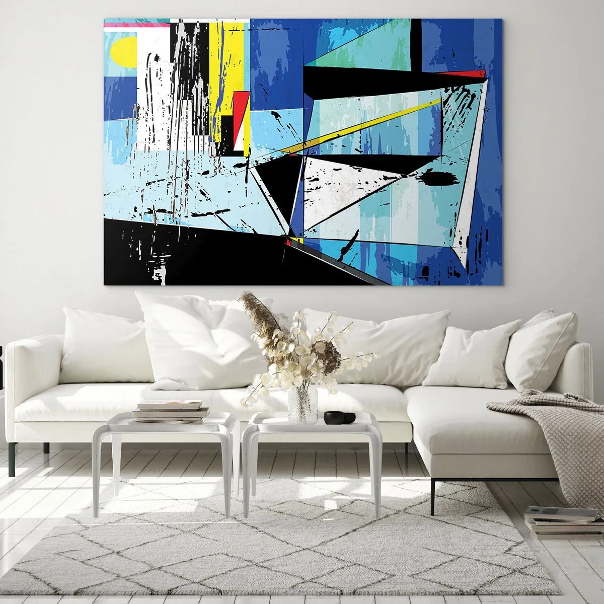 Glasbild - Bild auf glas - Abstrakte geometrische Komposition in Blautönen - 70x50cm - Betrachten Sie die Welt aus einem Blickwinkel ... - Moderne Wanddekoration für Wohnzimmer und Schlafzimmer ARTTOR