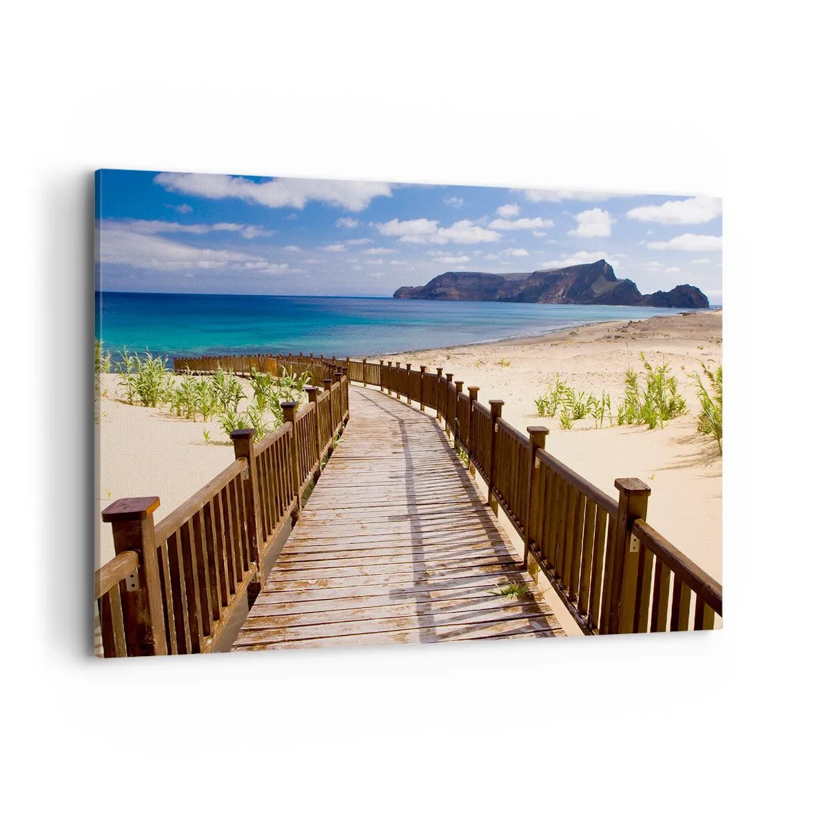 Bild auf Leinwand - Leinwandbild - Holzweg zum Strand mit Meerblick - 120x80cm - Bring mich zu den glücklichen Inseln - Moderne Wanddekoration für Wohnzimmer und Schlafzimmer ARTTOR