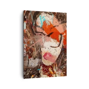 Bild auf Leinwand - Leinwandbild - Abstraktes Frauenporträt in intensiven Farben - 50x70cm - Niemand weiß, was du wirklich bist - Moderne Wanddekoration für Wohnzimmer und Schlafzimmer ARTTOR