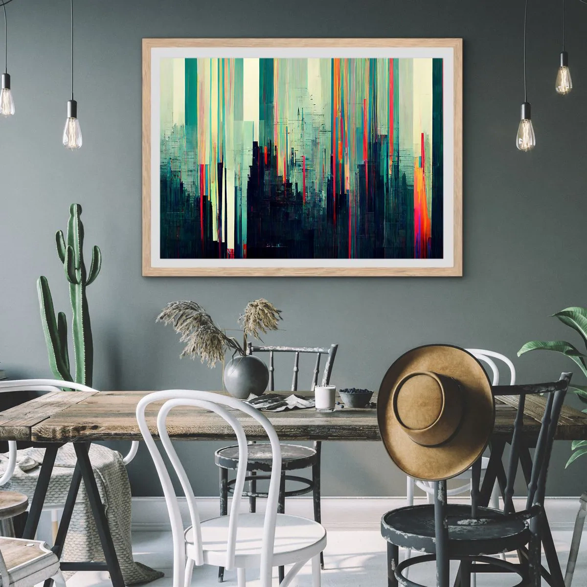 Poster in einem Rahmen aus heller Eiche - Futuristische Stadt - 100x70 cm