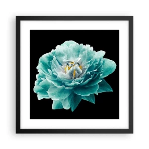 Poster in einem schwarzem Rahmen - Blaue und goldene Blütenblätter - 40x40 cm