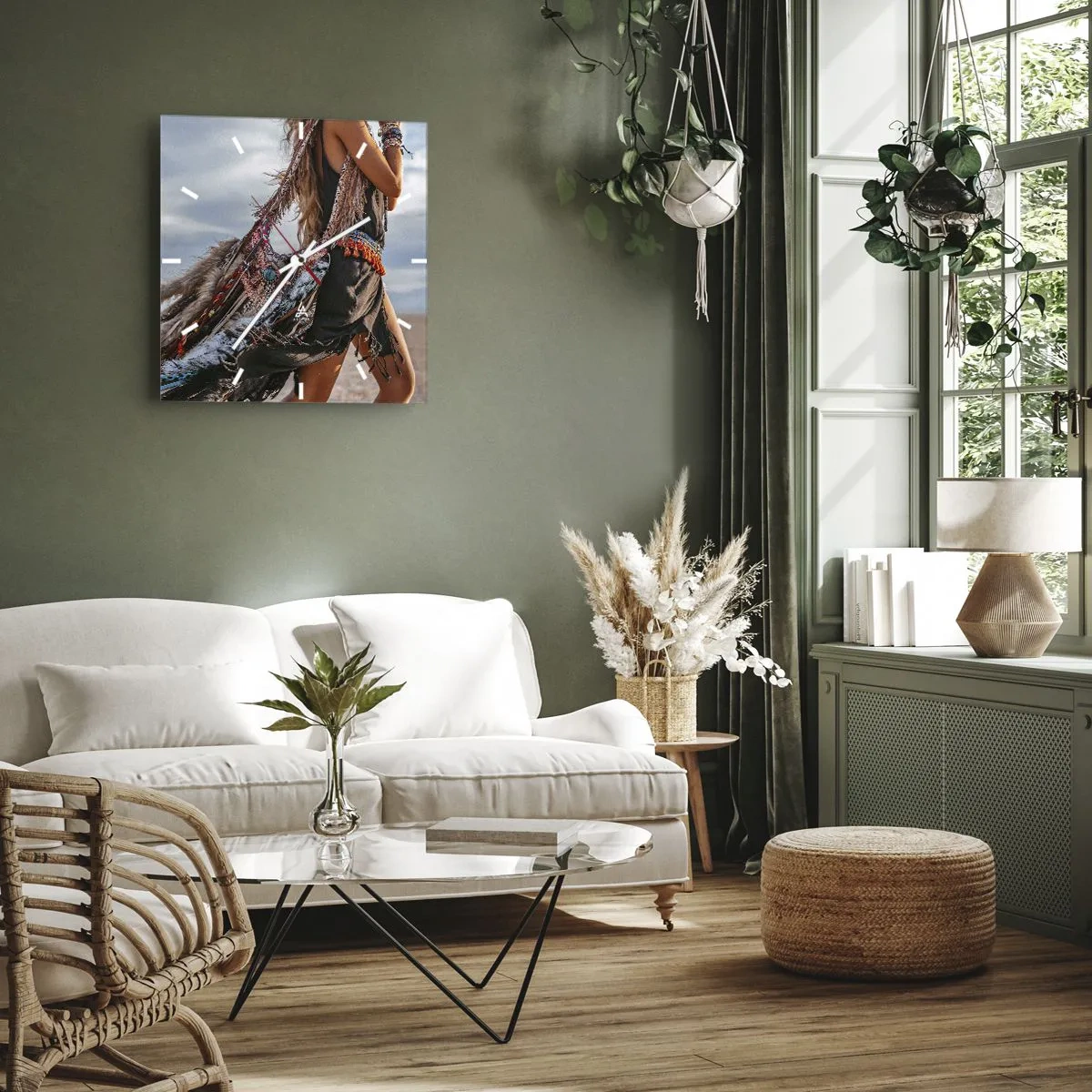 Wanduhr - Glasuhr - Das Mädchen des Schamanen - 40x40 cm