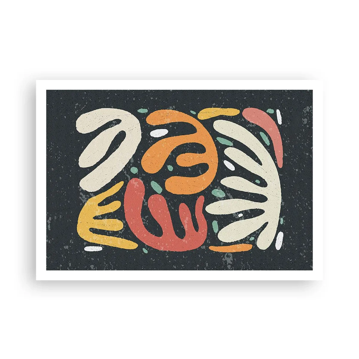 Poster - Abstrakte Formen in warmen Farben auf dunklem Hintergrund - 100x70cm - Komposition – Ich erwische dich gleich - Moderne Wanddekoration für Wohnzimmer und Schlafzimmer ARTTOR