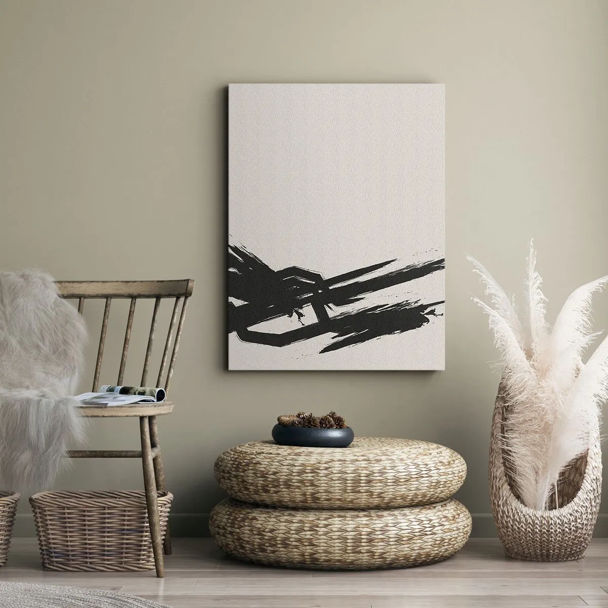 Bild auf Leinwand - Leinwandbild - Dynamische Pinselstriche in Schwarz auf hellem Hintergrund - 50x70cm - Unaufhaltsamer Trieb - Moderne Wanddekoration für Wohnzimmer und Schlafzimmer ARTTOR