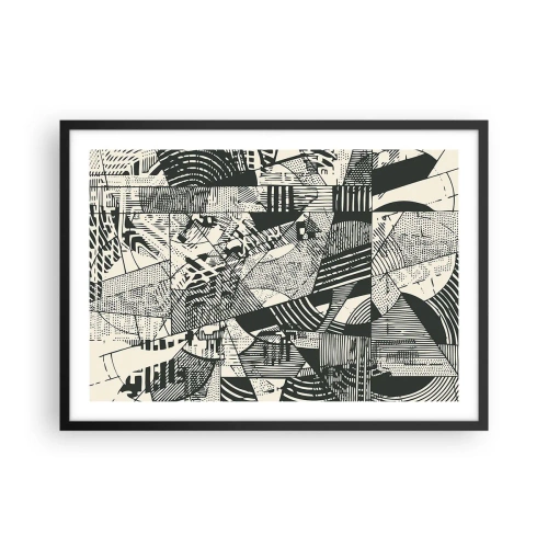 Poster in einem schwarzem Rahmen - Geometrische abstrakte Muster in Grüntönen auf hellem Hintergrund - 70x50cm - Die Dynamik der Gegenwart - Moderne Wanddekoration für Wohnzimmer und Schlafzimmer ARTTOR