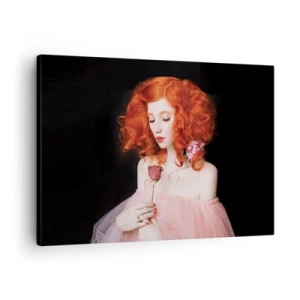 Bild auf Leinwand - Leinwandbild - Eine Frau mit roten Haaren hält eine Rose - 70x50cm - Im barocken Stil - Moderne Wanddekoration für Wohnzimmer und Schlafzimmer ARTTOR