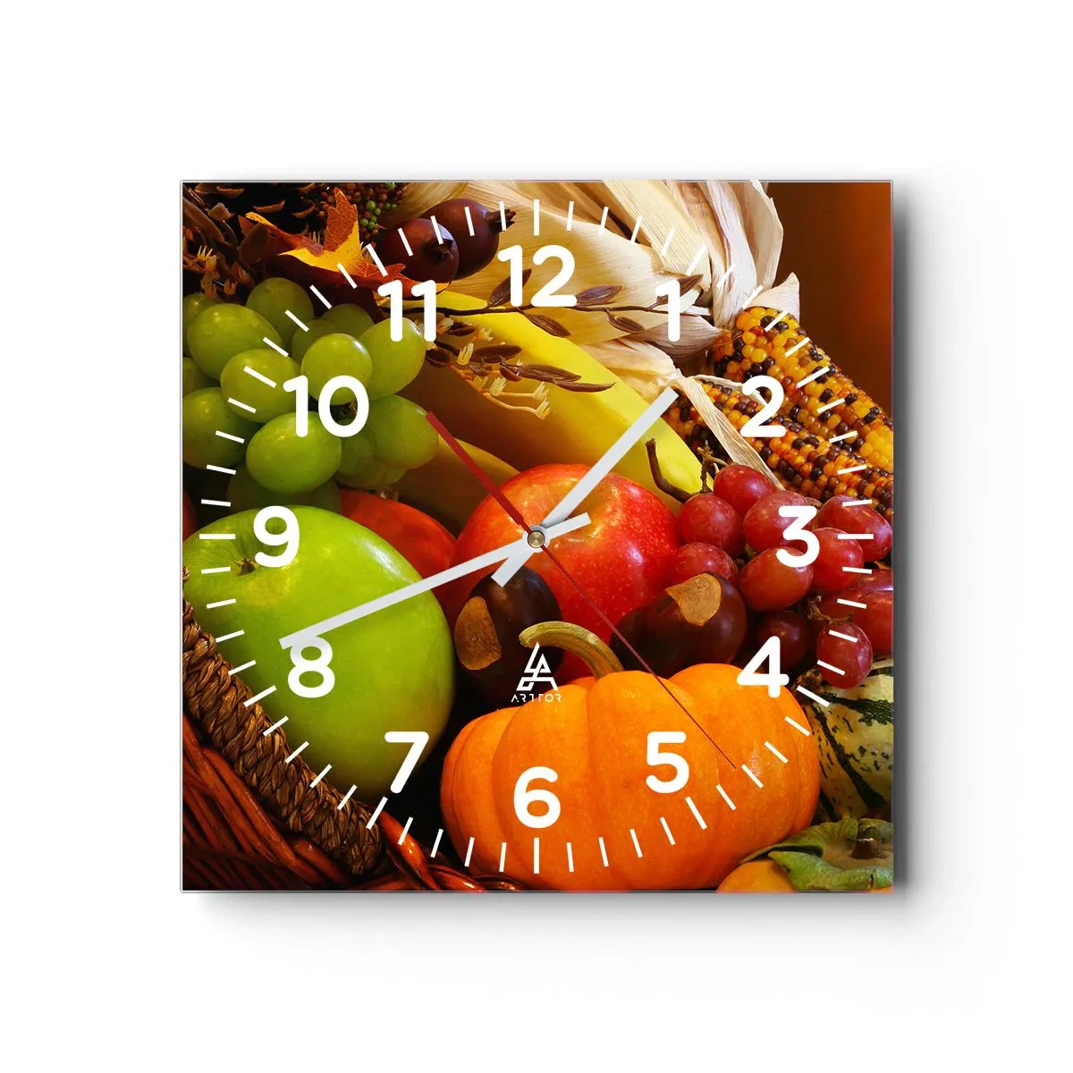 Wanduhr - Glasuhr - Ein Korb voller Ernte - 40x40 cm