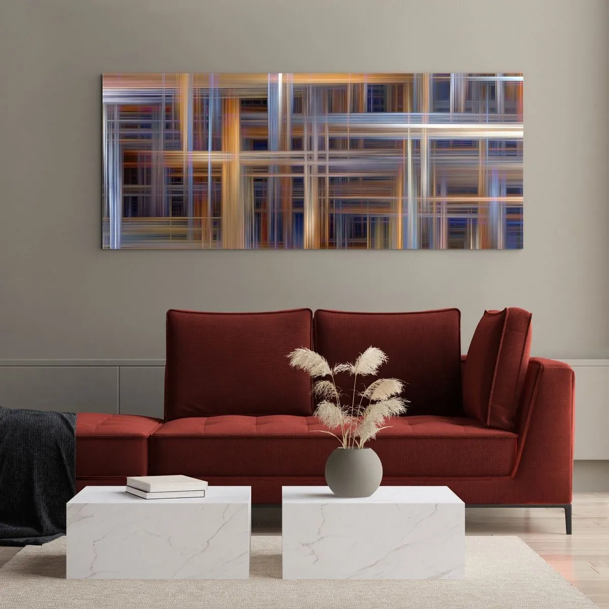 Glasbild - Bild auf glas - Abstrakte geometrische Muster in Pastellfarben - 120x50cm - Aus Licht gewebt - Moderne Wanddekoration für Wohnzimmer und Schlafzimmer ARTTOR