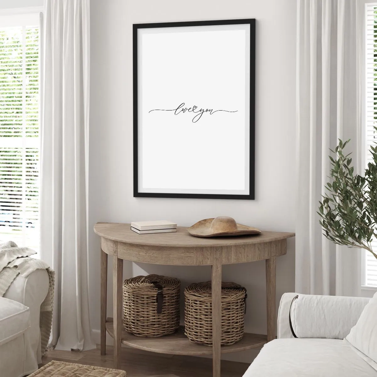 Poster in einem schwarzem Rahmen - Minimalistische Aufschrift „Ich liebe dich“ auf weißem Hintergrund - 50x70cm - Schwarz auf weiß - Moderne Wanddekoration für Wohnzimmer und Schlafzimmer ARTTOR