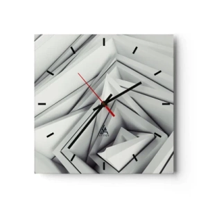 Wanduhr - Glasuhr - Eine abstrakte Komposition aus geometrischen Formen in Grautönen. - 30x30cm - Spitzwinklige Knospen - Moderne Wanddekoration für Wohnzimmer und Schlafzimmer ARTTOR