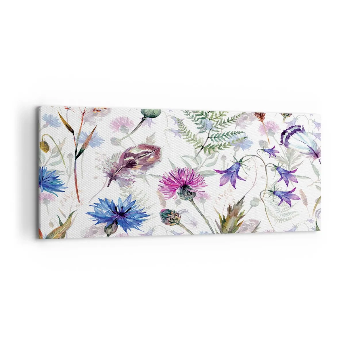 Bild auf Leinwand - Leinwandbild - Aquarellblumen und Kräuter auf weißem Hintergrund im Herbarium-Stil - 120x50cm - Polnisches Herbarium - Moderne Wanddekoration für Wohnzimmer und Schlafzimmer ARTTOR
