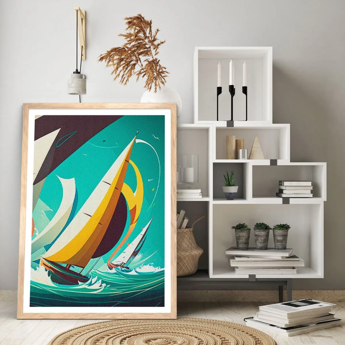 Poster in einem Rahmen aus heller Eiche - Viel Glück mit den Elementen - 50x70 cm