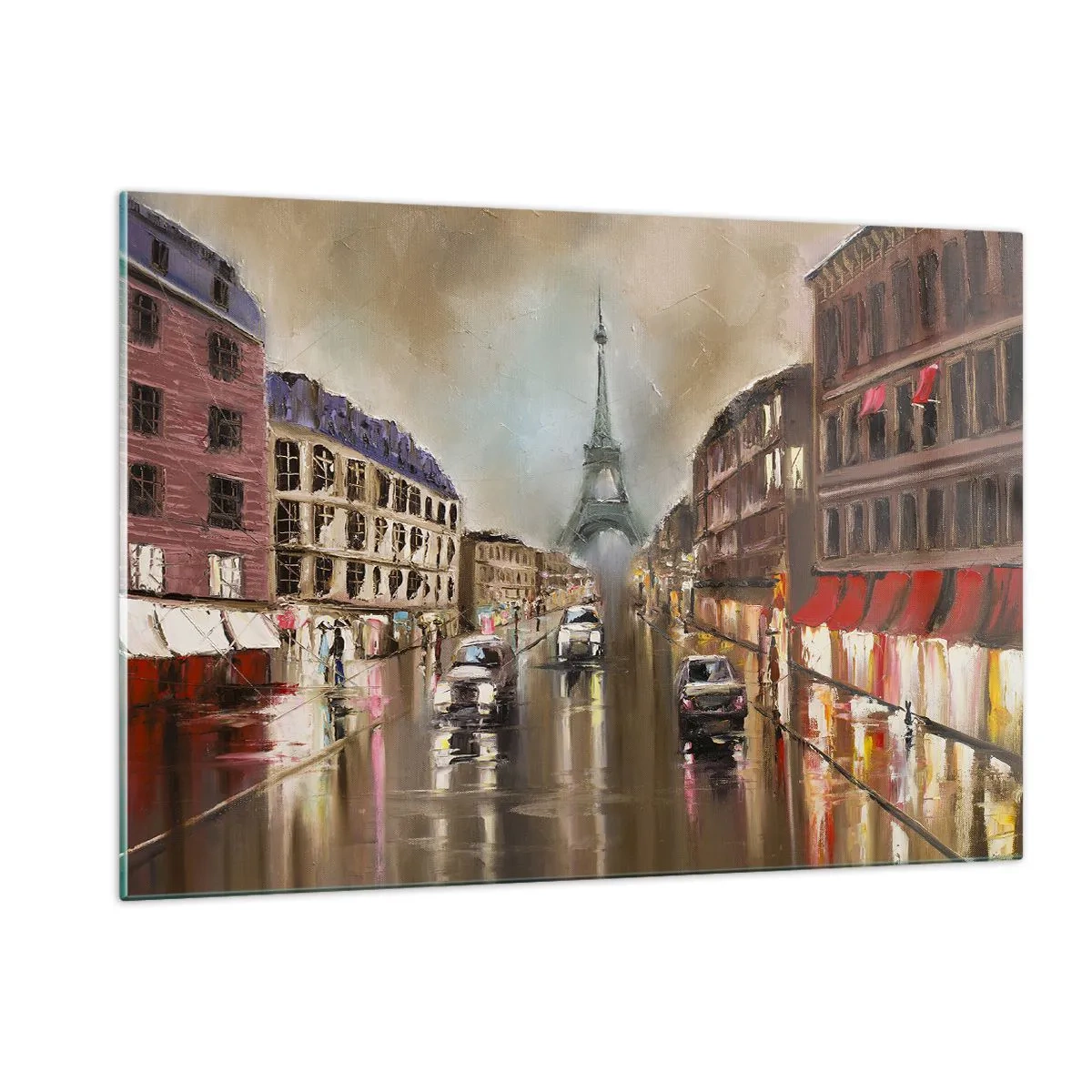 Glasbild - Bild auf glas - Abendliche Straße von Paris mit Blick auf den Eiffelturm - 120x80cm - Nur sie zählt - Moderne Wanddekoration für Wohnzimmer und Schlafzimmer ARTTOR