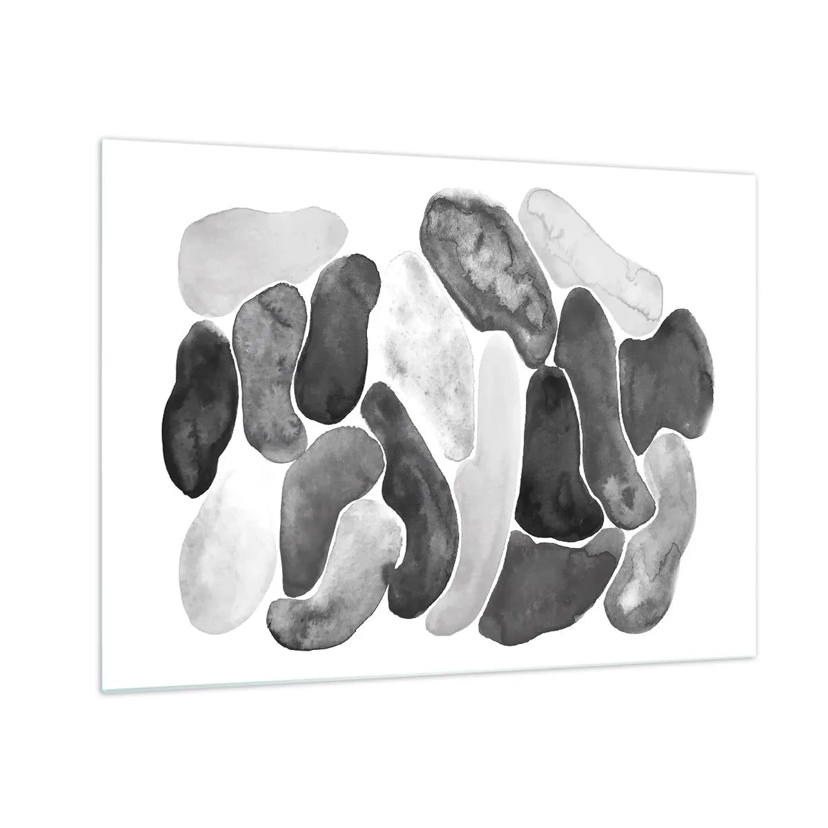 Glasbild - Bild auf glas - Eine schwarz-weiße Komposition aus abstrakten Formen, die Steinen ähneln. - 70x50cm - Felsige Abstraktion - Moderne Wanddekoration für Wohnzimmer und Schlafzimmer ARTTOR