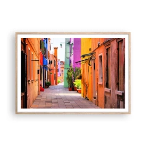 Poster in einem Rahmen aus heller Eiche - Regenbogengasse - 100x70 cm