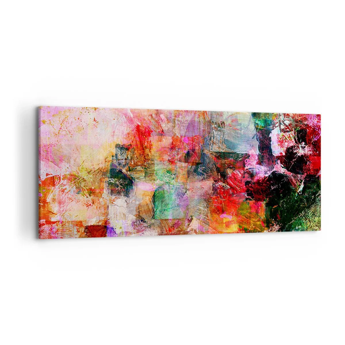 Bild auf Leinwand - Leinwandbild - Eine abstrakte Komposition mit dominanten Rosa- und Rottönen. - 120x50cm - Eine Reise durch die Rosen - Moderne Wanddekoration für Wohnzimmer und Schlafzimmer ARTTOR