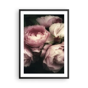 Poster in einem schwarzem Rahmen - Rosa Pfingstrosen in einem eleganten, klassischen Arrangement - 50x70cm - Der Charme der Belle Epoque - Moderne Wanddekoration für Wohnzimmer und Schlafzimmer ARTTOR